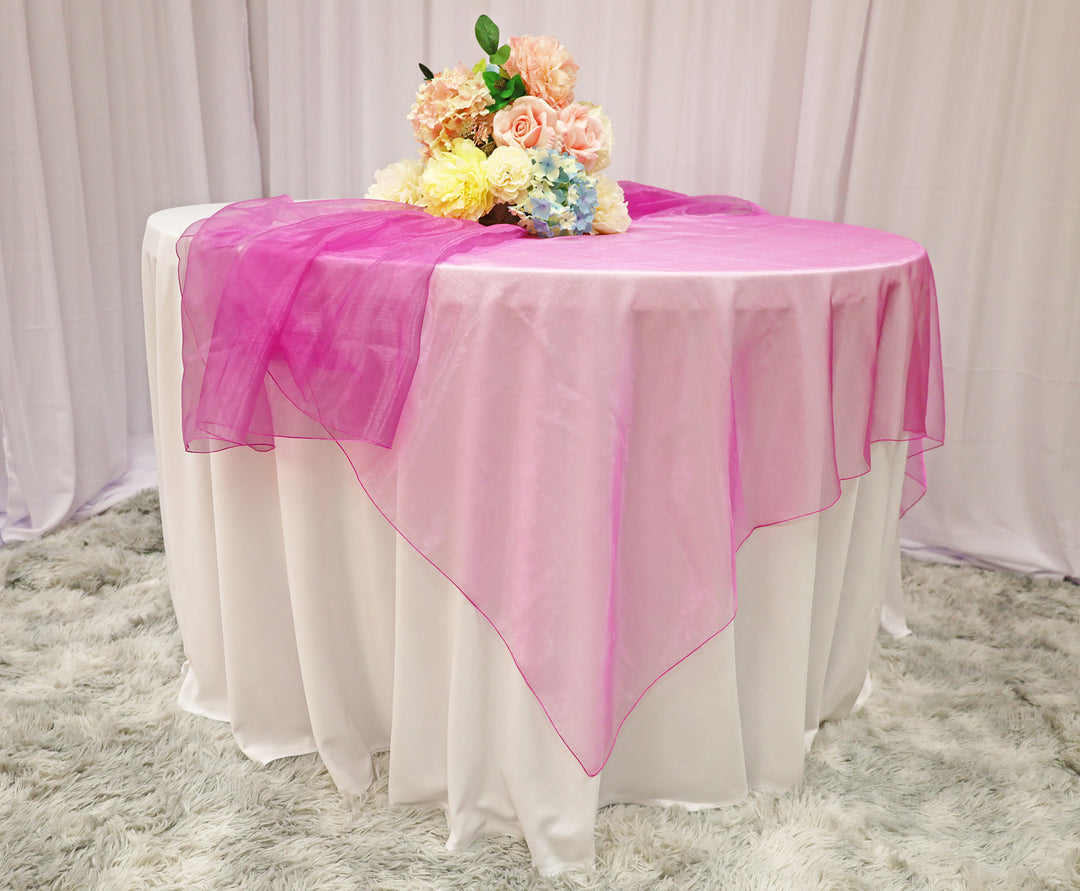 Superposición de mesa cuadrada de organza sin costuras de 72 "x 72" - Magenta/Azalea (1 pieza)