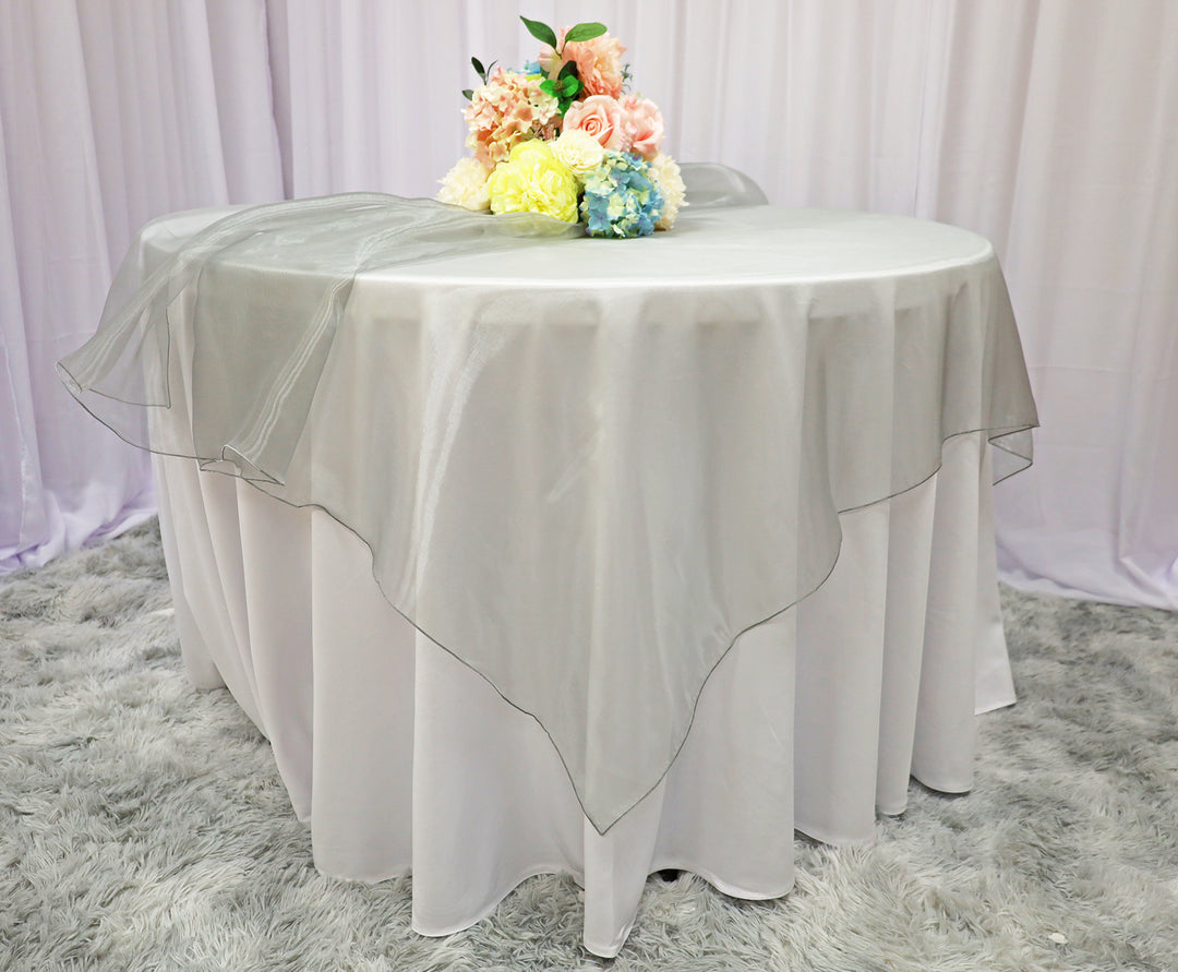 90"x90" Seamless Square Organza Table Overlay - Silver (1pc)