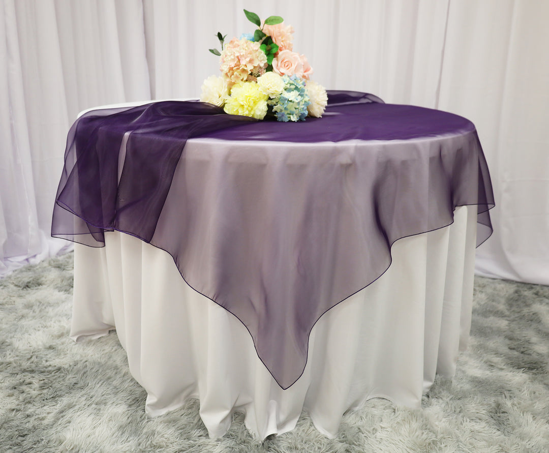 54"x54" Seamless Square Organza Table Overlay - Eggplant (1pc)