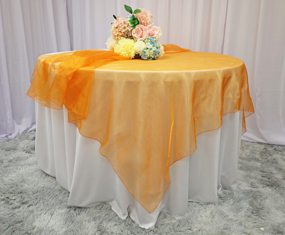 Cubremesa Cuadrada de Organza Sin Costuras de 72"x72" - Mandarina (1 pieza)