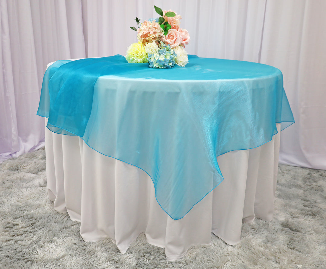 Superposición de mesa cuadrada de organza de 54"x54" - Turquesa (1 pieza)