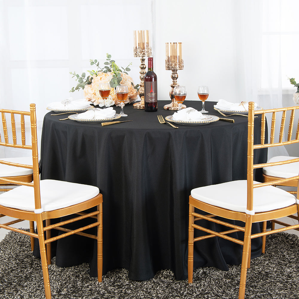 120" Seamless Round Economy Polyester Tablecloth - Black (1pc)