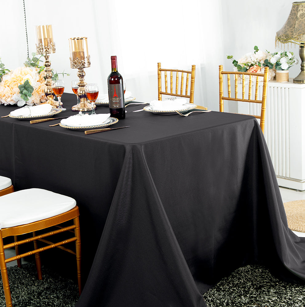 90"x132" Seamless Rectangular Brushed Polyester Tablecloth - Black (1pc)