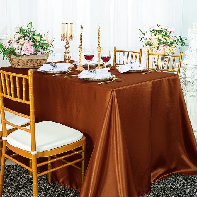 90"x132" Seamless Rectangular Satin Tablecloth - Cognac (1pc)