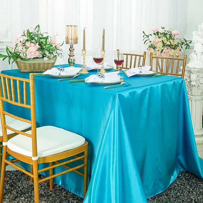 72"x120" Seamless Rectangular Satin Tablecloth - Turquoise (1pc)