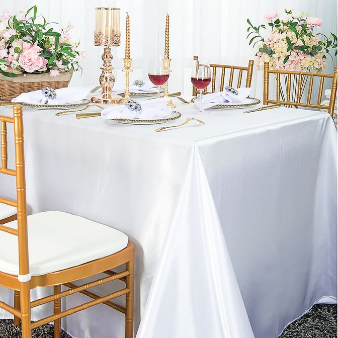 72"x120" Seamless Rectangular Satin Tablecloth - White (1pc)