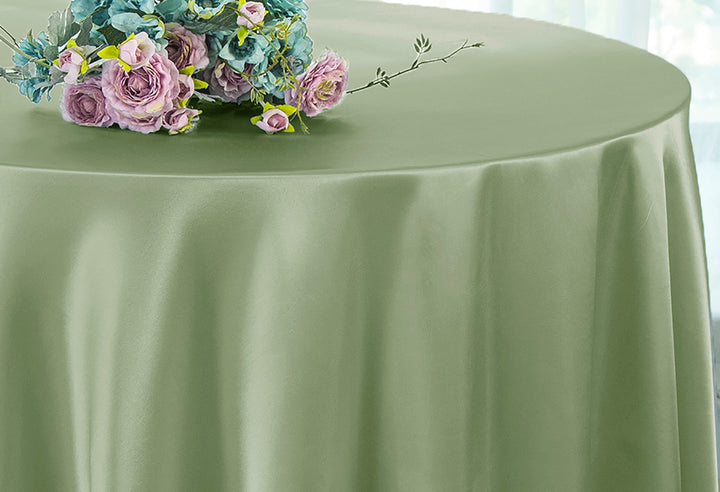 Mantel de satén resistente redondo de 132" - Blanco (1 pieza)