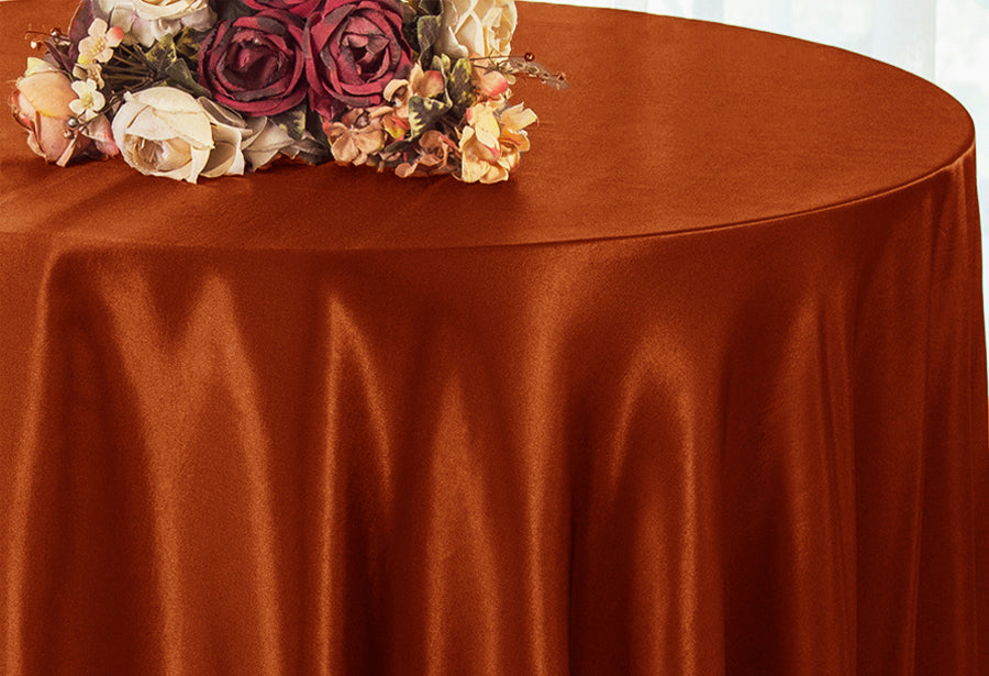 Nappe ronde en satin 108" - Rouille/Orange brûlé (1pc)