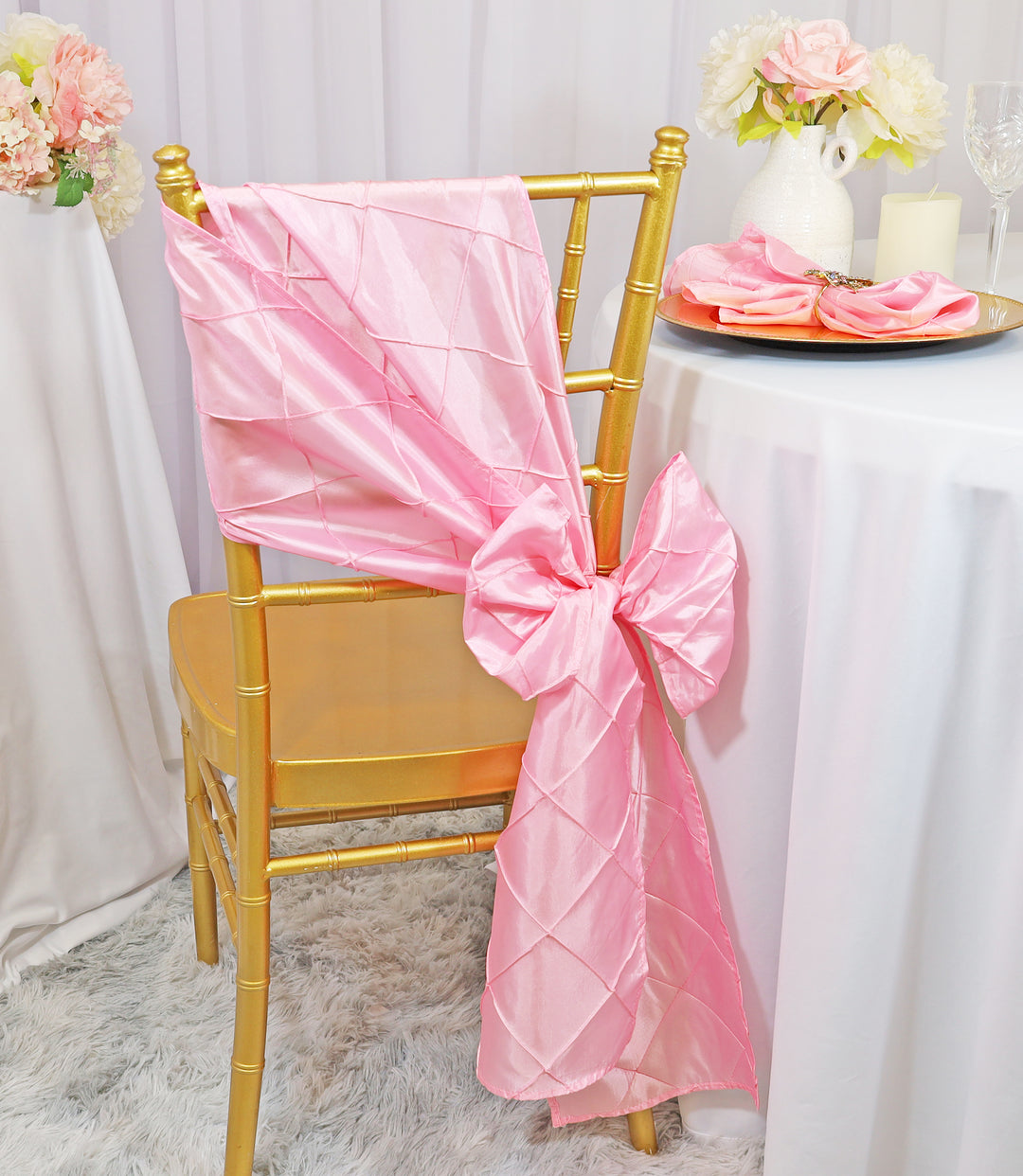 Sample 9.5"x108" Pintuck Taffeta Chair Sashes - Pink (1pc)