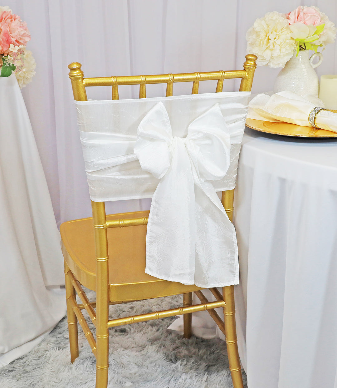 Sample 9.5"x108" Crushed Taffeta Chair Sashes - White (1pc)