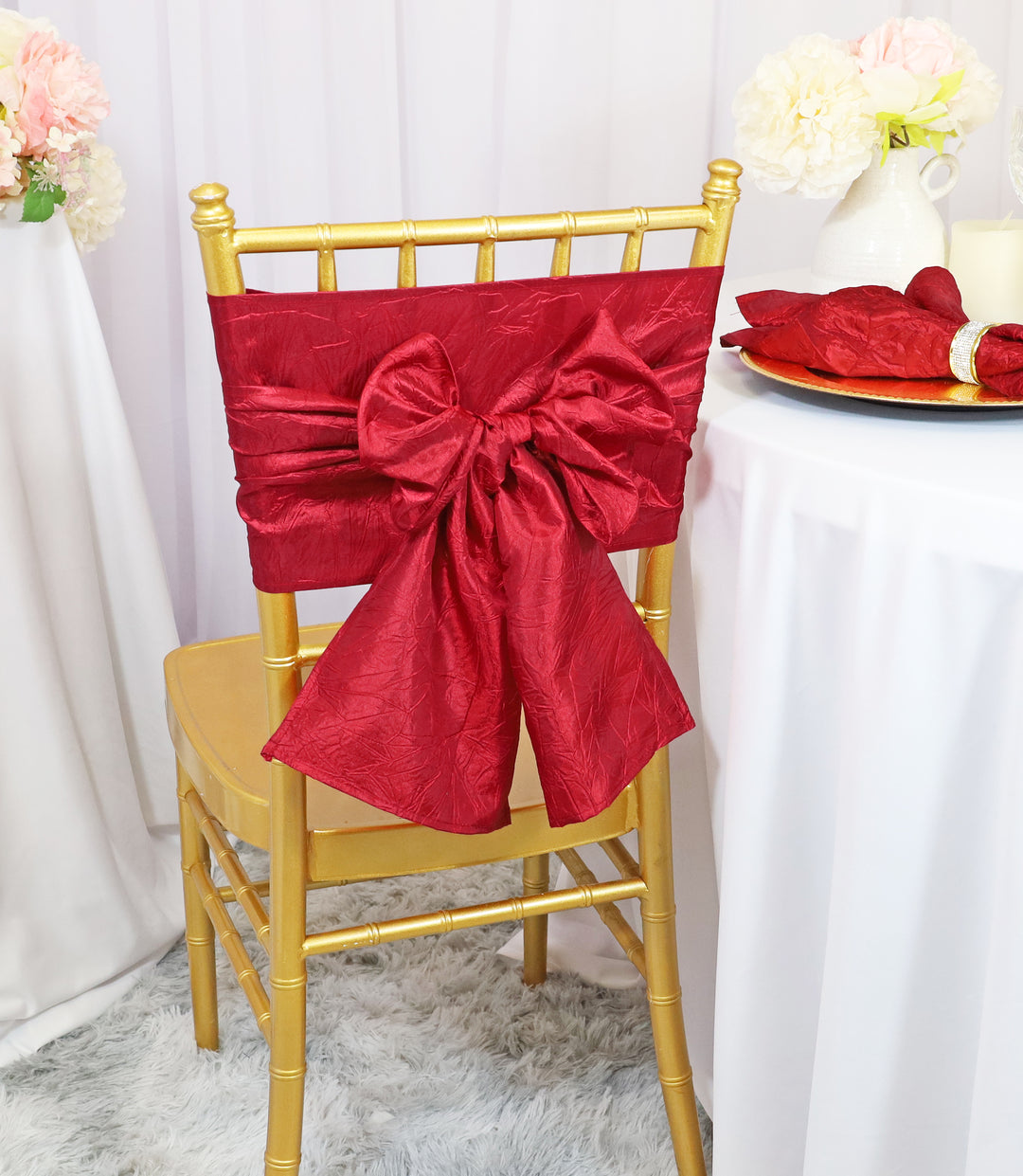 Sample 9.5"x108" Crushed Taffeta Chair Sashes - Apple Red (1pc)