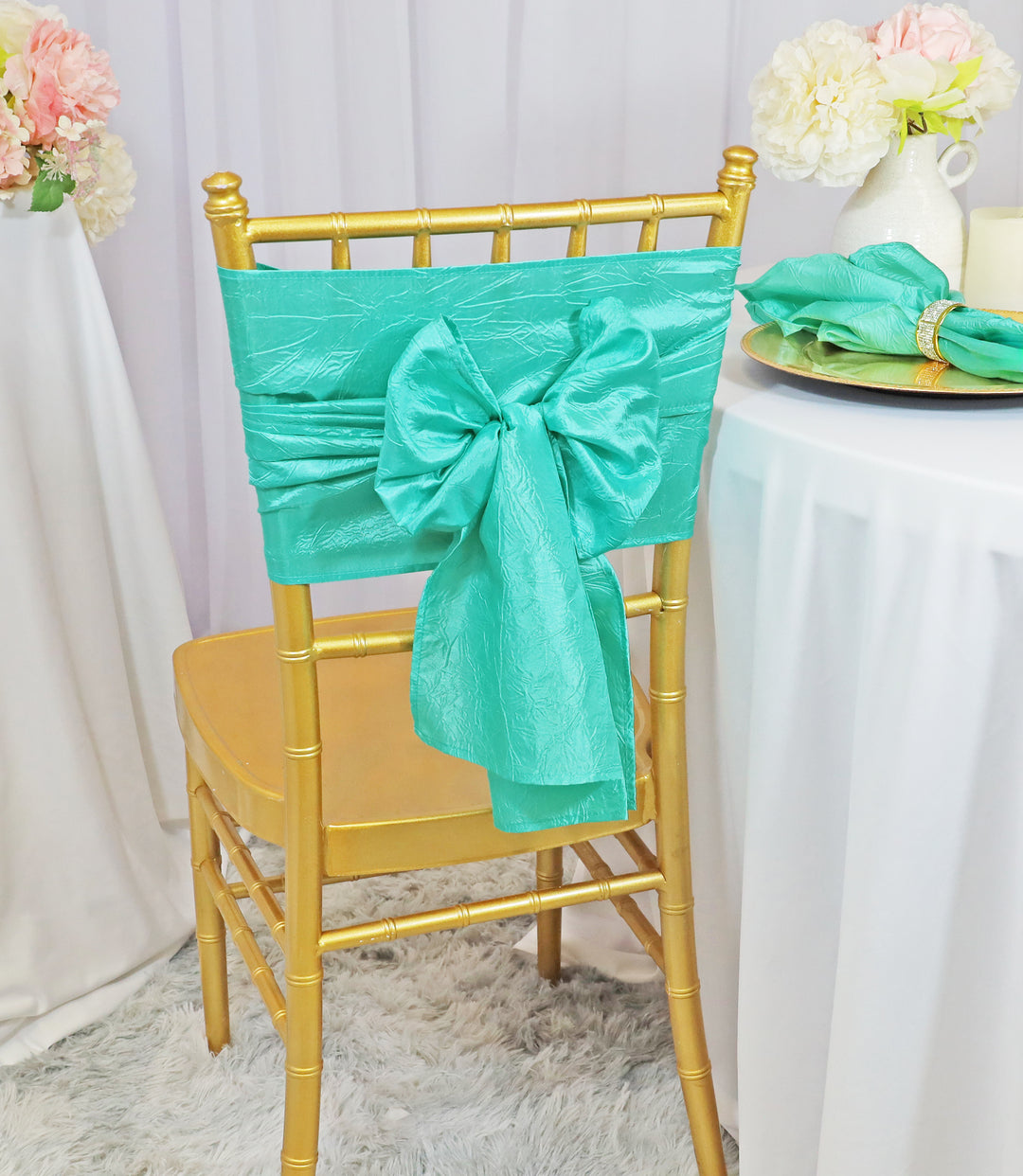 Sample 9.5"x108" Crushed Taffeta Chair Sashes - Tiff Blue/Aqua Blue (1pc)