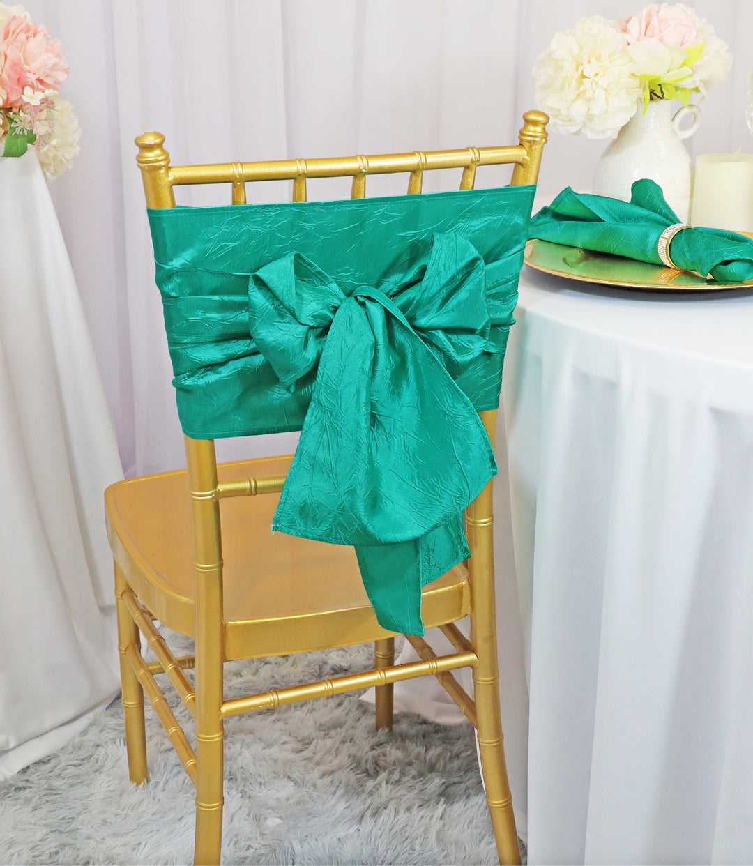 9.5"x108" Crushed Taffeta Chair Sashes - Jade (10pcs/pk)