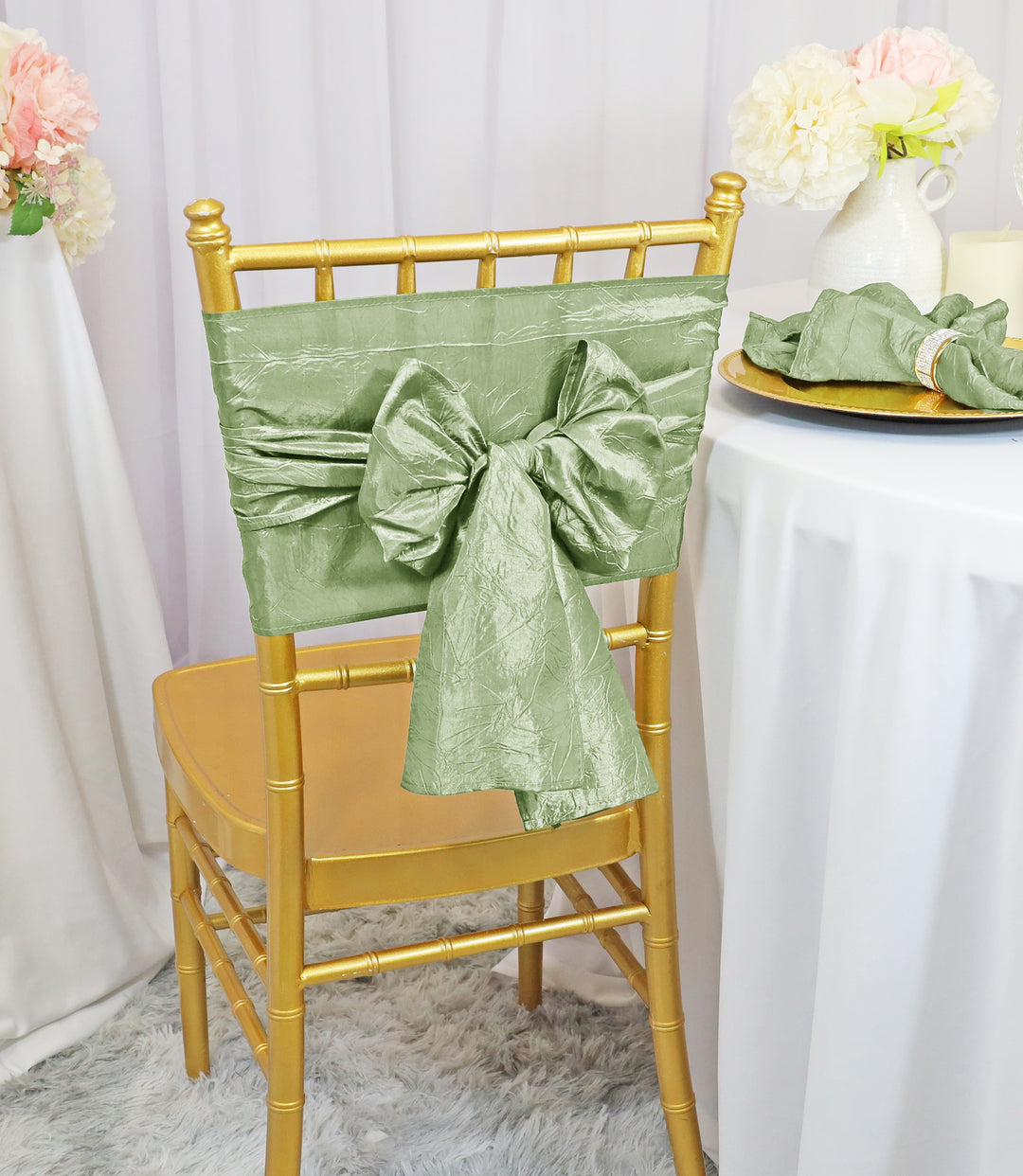 9.5"x108" Crushed Taffeta Chair Sashes - Sage Green (10pcs/pk)