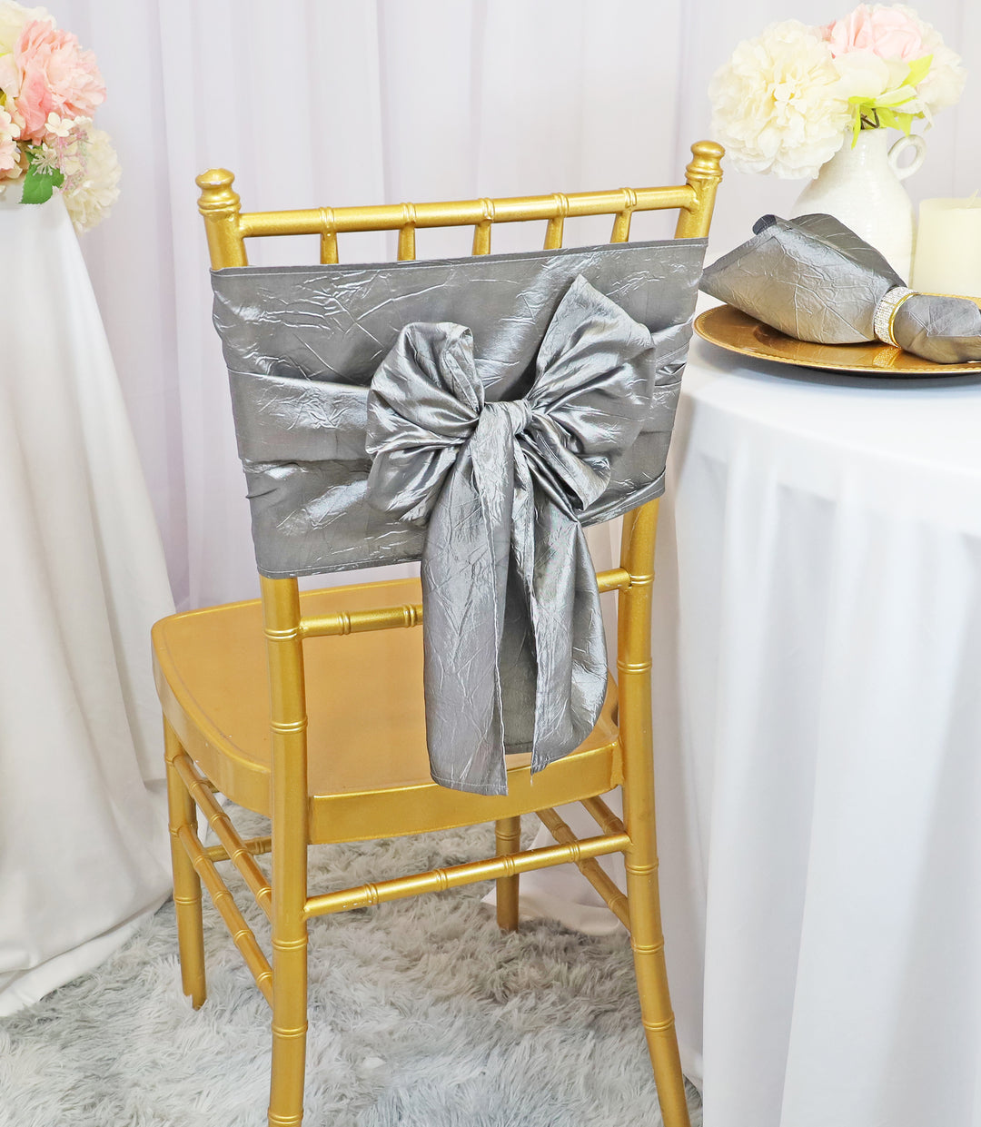 9.5"x108" Crushed Taffeta Chair Sashes - Silver (10pcs/pk)