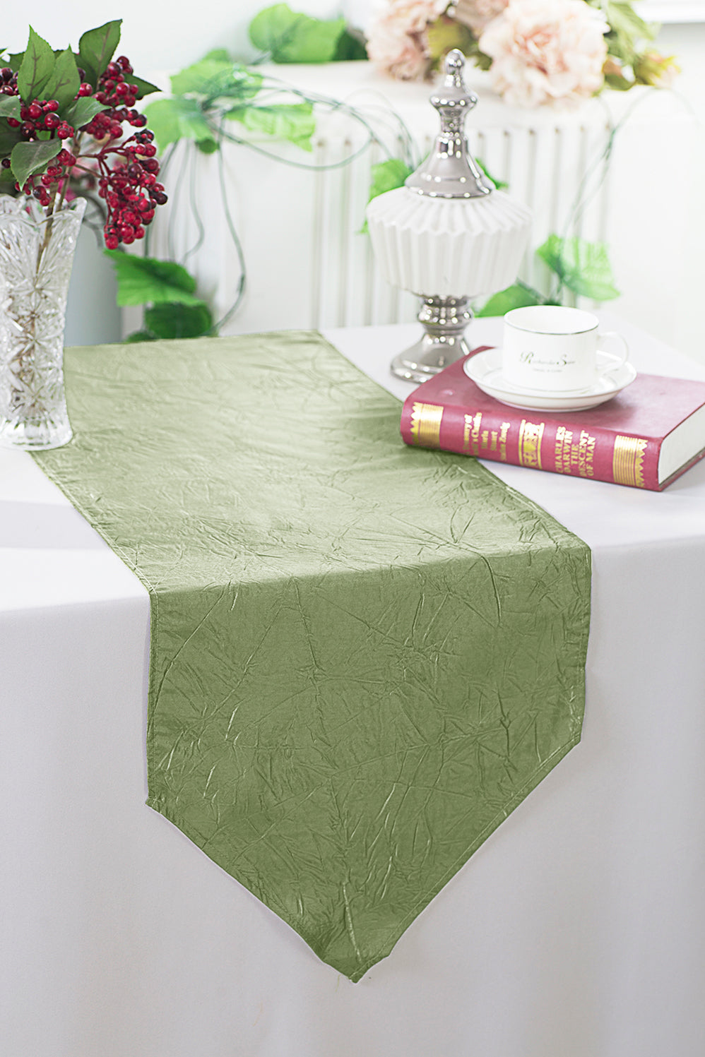 13"x108" Crushed Taffeta Table Runner - Sage Green (1pc)