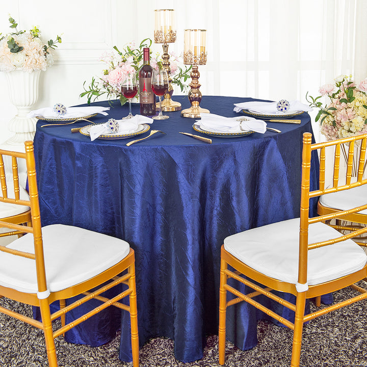 Mantel redondo de tafetán triturado sin costuras de 120" - Azul marino (1 pieza)