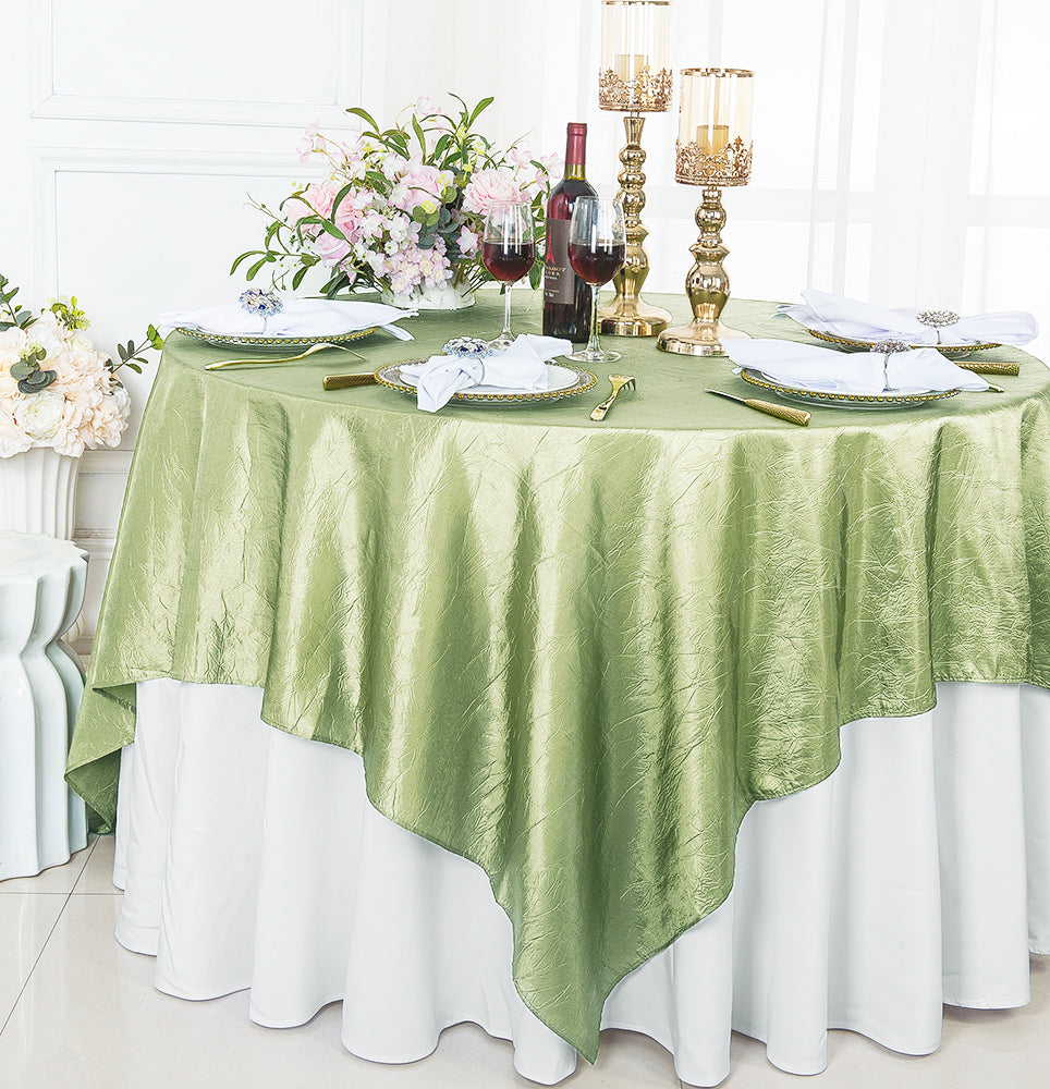 85"x85" Seamless Square Crushed Taffeta Table Overlay - Sage Green (1pc)