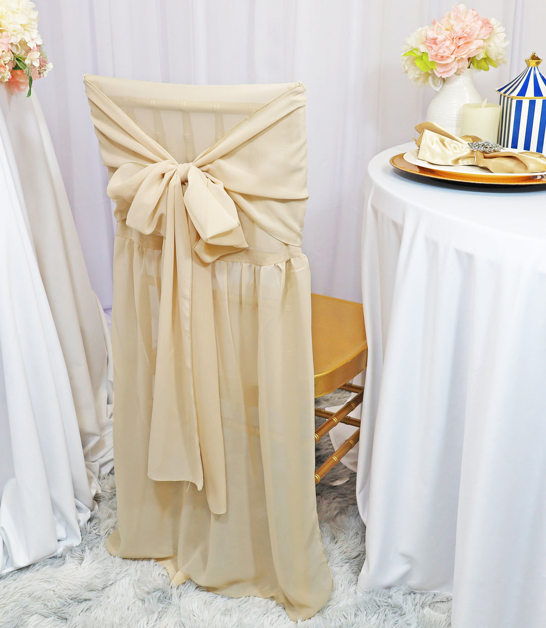 Chiffon Chiavari Chair Cover With Sash Champagne (1pc)