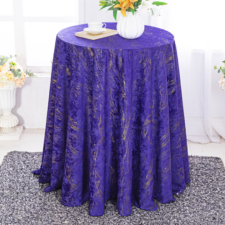 132" Round Gilded Marble Holland Velvet Tablecloth - Regency Purple (1pc)