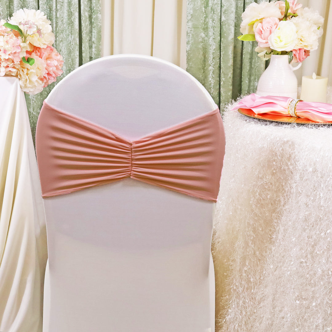 8"x13" Ruffled Spandex (220 GSM) Chair Bands - Rose Pink (10pcs/pk)