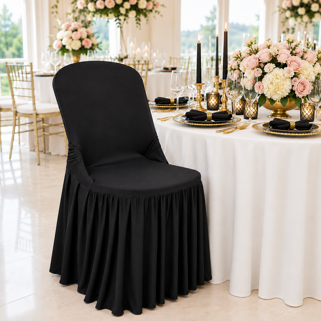 Spandex Lifetime Folding Pleated Skirt Chair Cover - Black (1pc)