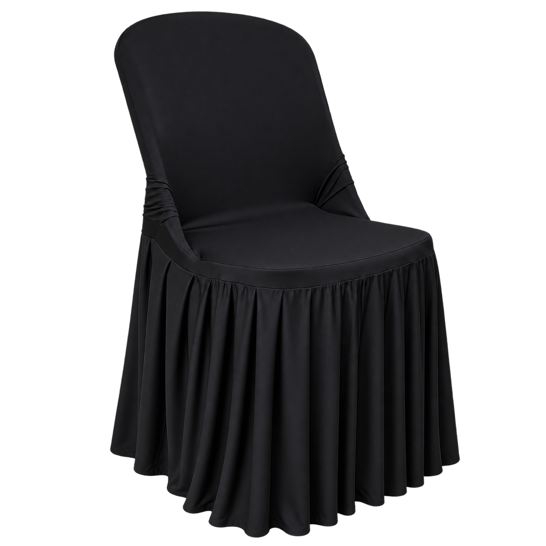 Spandex Lifetime Folding Pleated Skirt Chair Cover - Black (1pc)