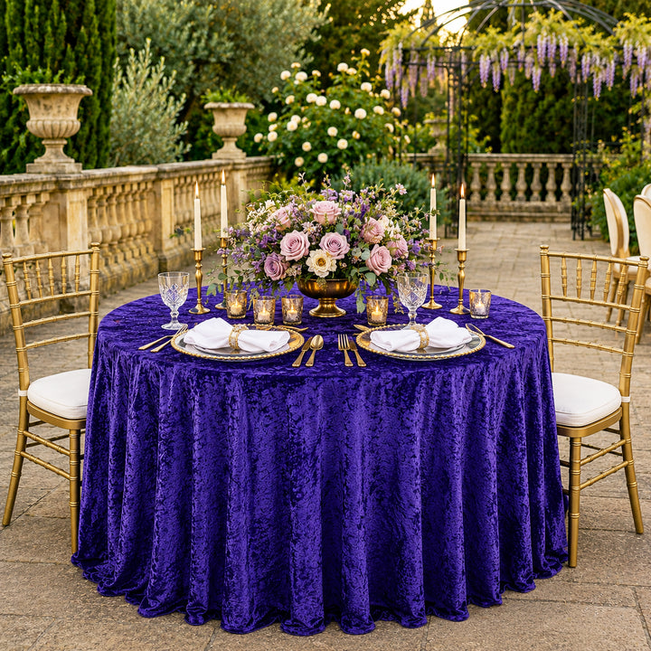 132" Round Ice Crushed Velvet (200 GSM) Tablecloth - Regency Purple (1pc)