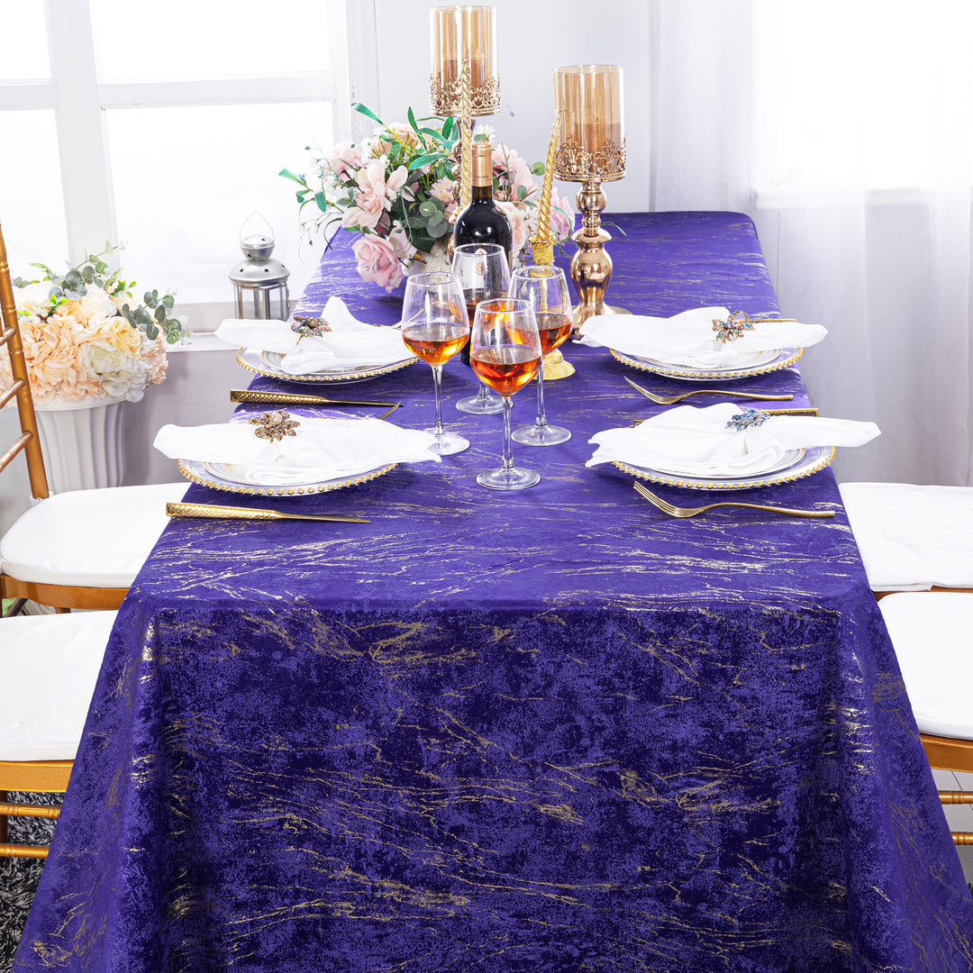 90"x132" Seamless Rectangular Gilded Marble Holland Velvet Tablecloth - Regency Purple (1pc)