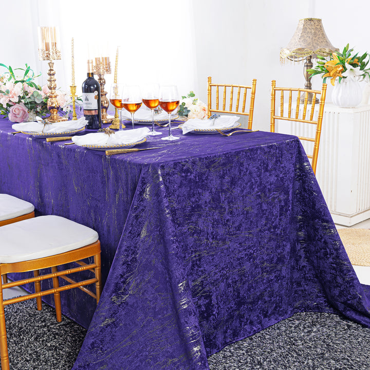 90"x132" Seamless Rectangular Gilded Marble Holland Velvet Tablecloth - Regency Purple (1pc)