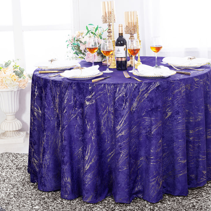 132" Round Gilded Marble Holland Velvet Tablecloth - Regency Purple (1pc)