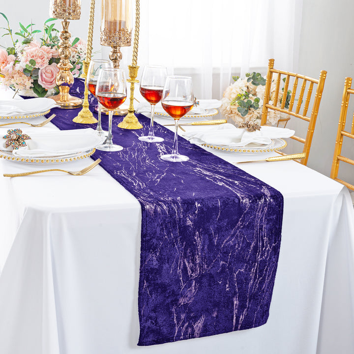 13"x108" Gilded Marble Holland Velvet Table Runner - Regency Purple (1pc)