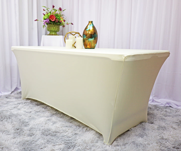 6 Ft Rectangular Spandex Table Cover - Ivory (1pc)