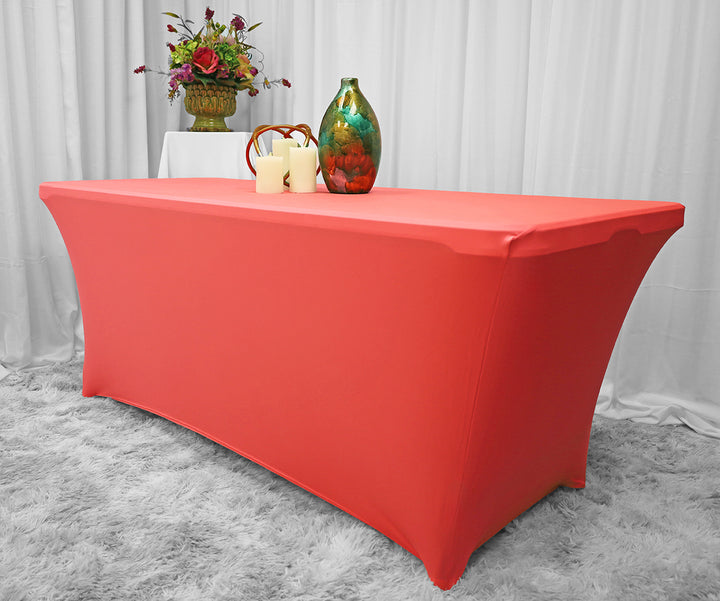 Cubierta de mesa rectangular de spandex (220 GSM) de 6 pies - Coral (1 pieza)