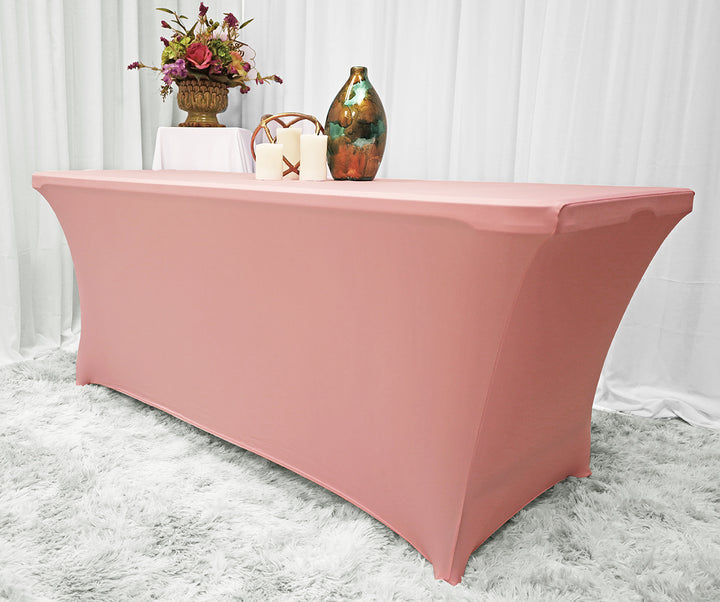 Cubierta de mesa rectangular de spandex (220 GSM) de 6 pies - Rosa rosa (1 pieza)