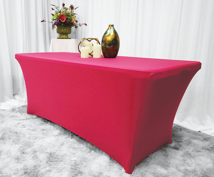 Cubierta de mesa rectangular de spandex (220 GSM) de 8 pies - Fucsia (1 pieza)