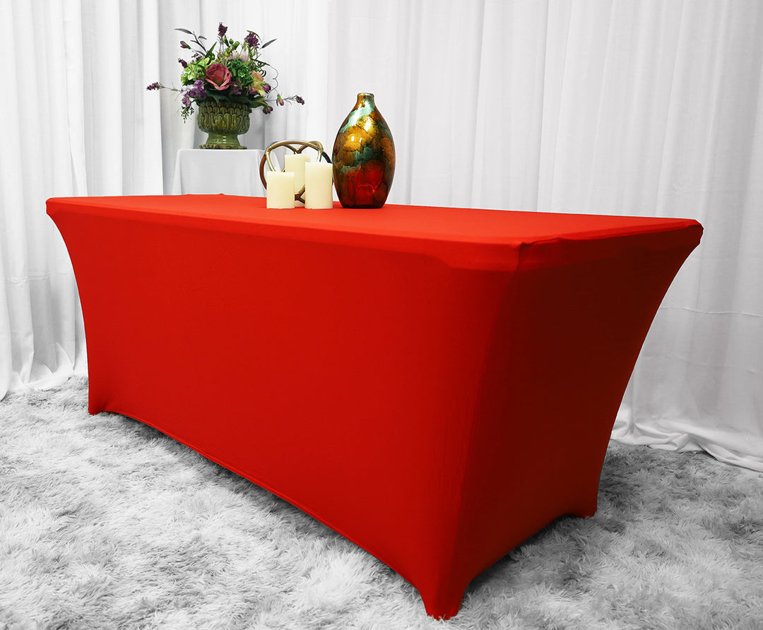 Cubierta de mesa rectangular de spandex (220 GSM) de 6 pies - Rojo (1 pieza)