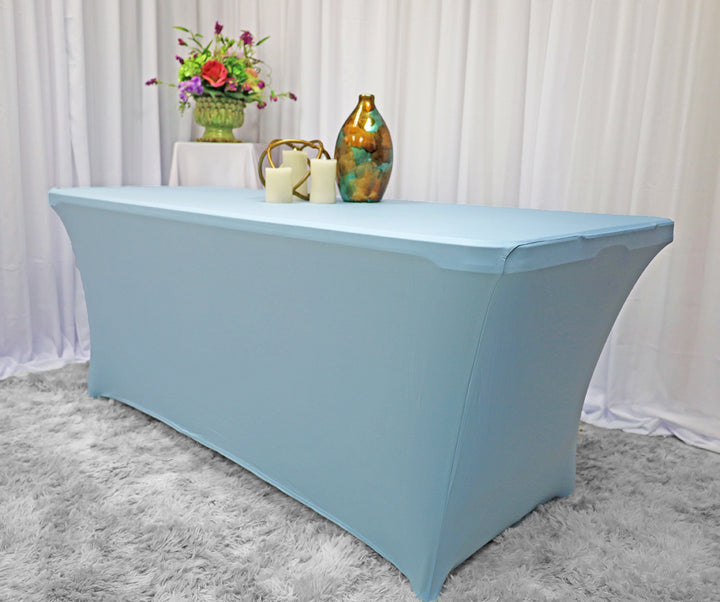 Cubierta de mesa rectangular de spandex (220 GSM) de 6 pies - Azul bebé (1 pieza)