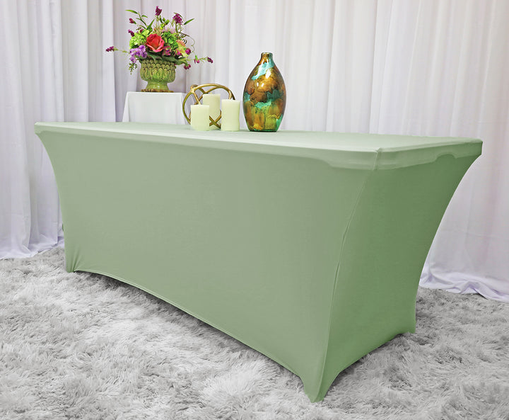 Cubierta de mesa rectangular de spandex (220 GSM) de 6 pies - Verde salvia (1 pieza)