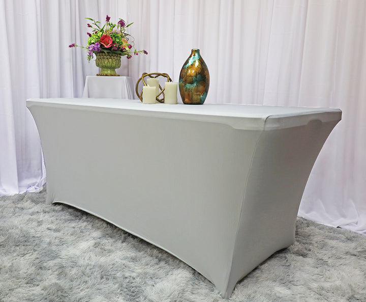 6 Ft Rectangular Spandex Table Cover - Platinum/Light Silver (1pc)