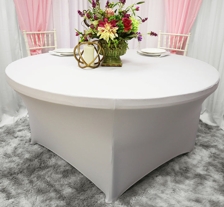 Cubierta de mesa redonda de spandex (220 GSM) de 5 pies - Blanco (1 pieza)