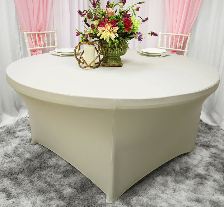 6 Ft Round Spandex Table Cover - Ivory (1pc)