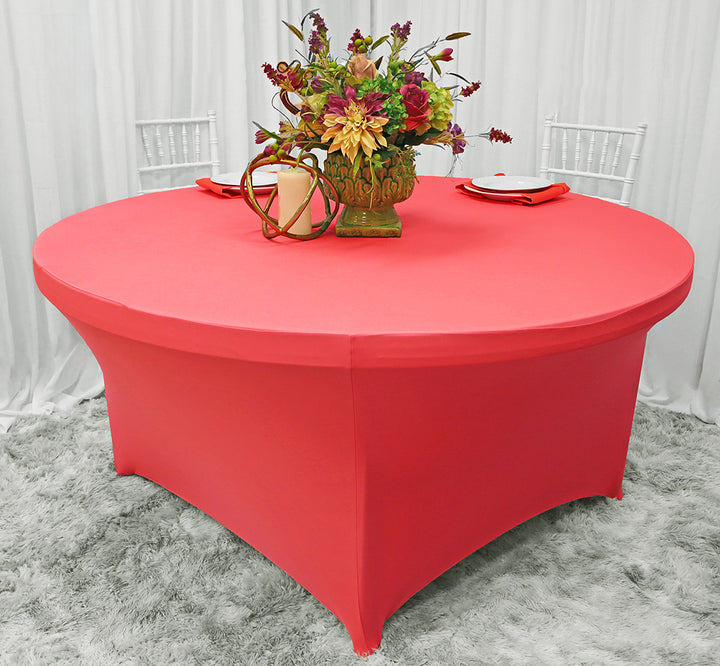 Cubierta de mesa redonda de spandex (220 GSM) de 5 pies - Coral (1 pieza)