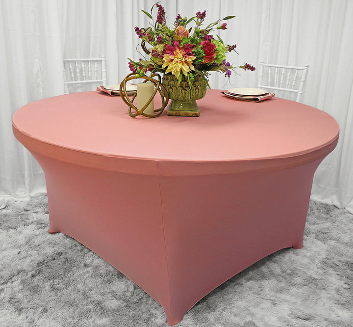Housse de table ronde en élasthanne de 6 pieds - Rose rose (1 pièce)