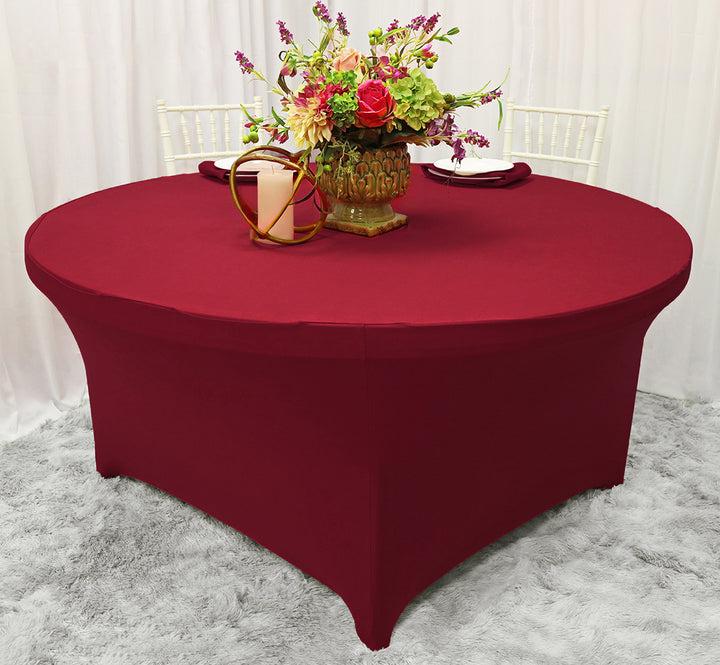 Cubierta de mesa redonda de spandex (220 GSM) de 5 pies - Rojo manzana (1 pieza)