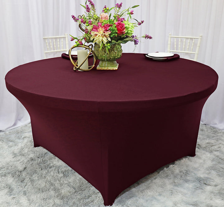Housse de table ronde en spandex de 6 pieds - Bourgogne (1pc)