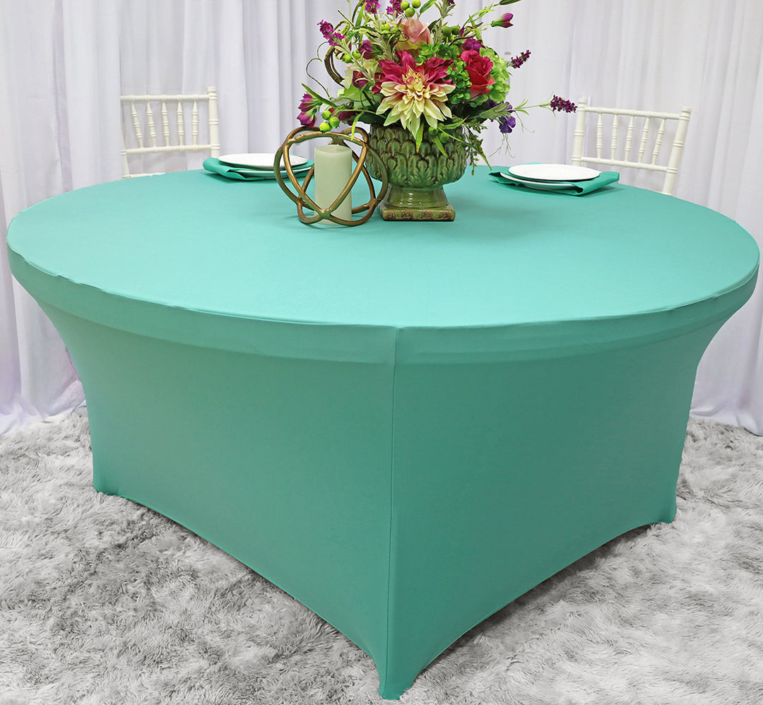 Housse de table ronde en élasthanne de 6 pieds - Bleu Tiff/Bleu Aqua (1 pièce)