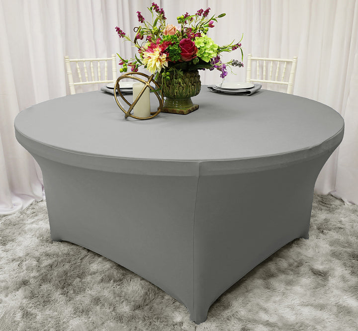 Housse de table ronde en élasthanne de 6 pieds - Argent (1pc)