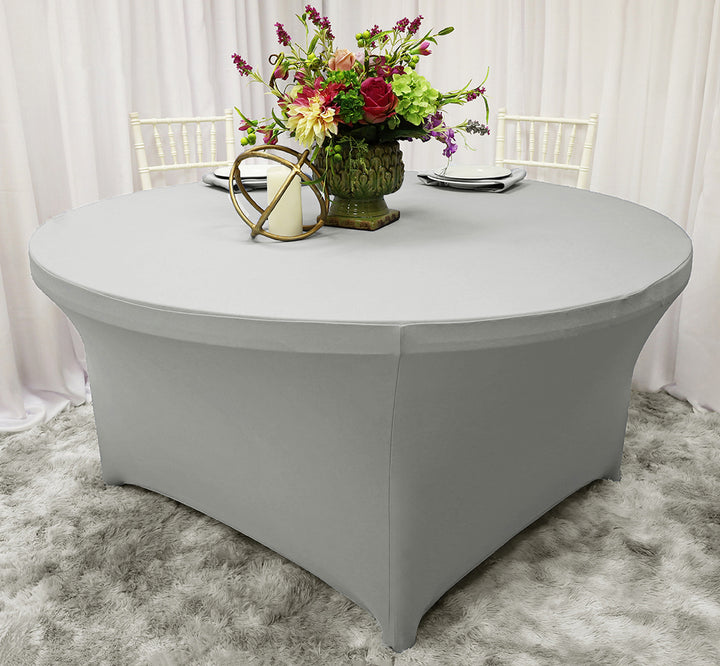 Mantel redondo de spandex (220 GSM) de 5 pies - Platino/Plata claro (1 pieza)