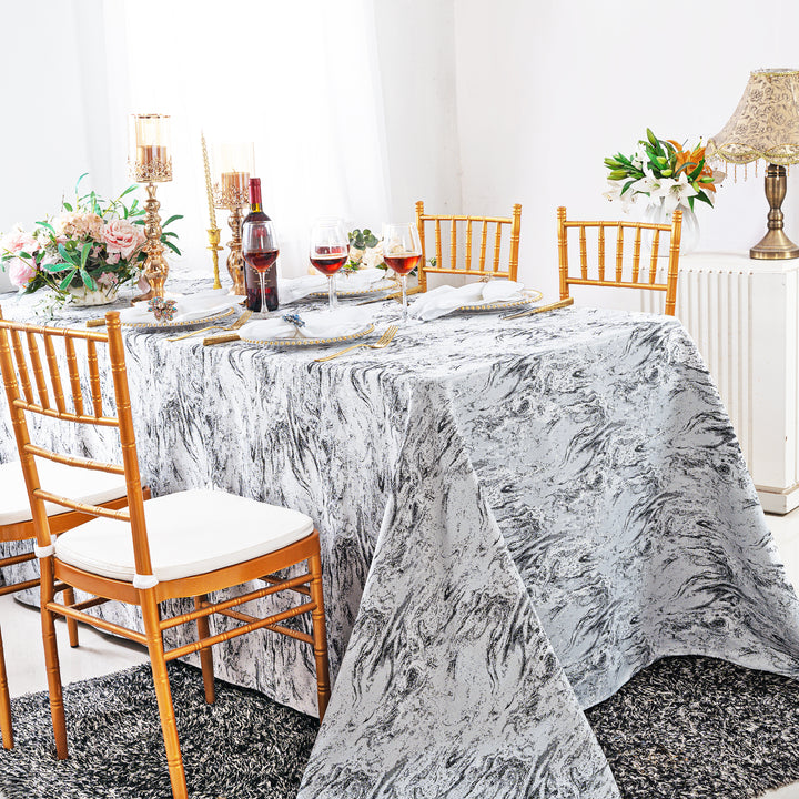 90"x132" Seamless Rectangular Mirage Jacquard Polyester Tablecloth - White/Black (1pc)